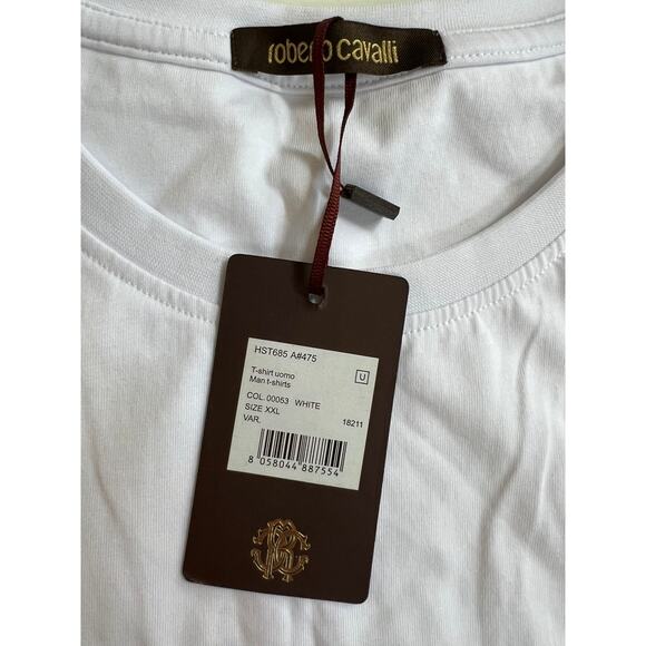 Roberto Cavalli Designer Graphic Logo T-shirt Cotton Size 2XL NWT - Picture 4 of 16